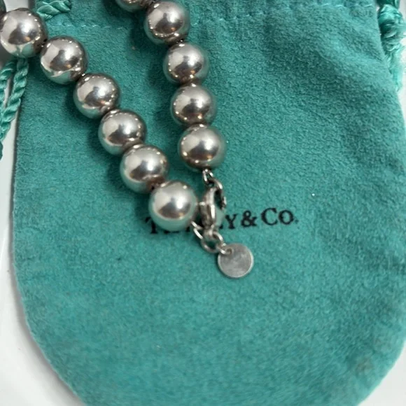Tiffany - Authentic Sterling Silver 10mm Ball Bead Chain Bracelet with Pouch